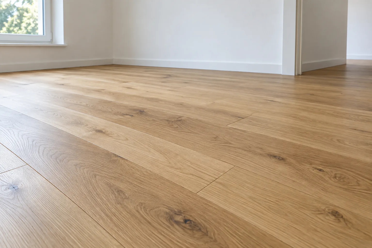 KI-Symbolbild eines frisch verlegten Holzfußbodens im Detail – kein ausgeführter Auftrag